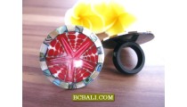 Abalone Shell With Red Coral Finger Rings Resin